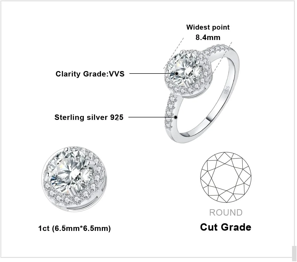 JewelryPalace 1.5ct Moissanite Round Cut Halo Engagement Rings for Women, 925 Sterling Silver Promise Ring for Her, Simulated Diamond Anniversary Wedding Ring Jewelry Sets VVS D-F
