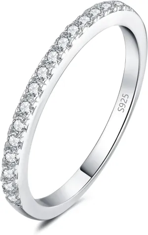 JewelryPalace 6 Stone Cubic Zirconia Half Eternity Stackable Wedding Rings for Women, 14K White Yellow Rose Gold Plated 925 Sterling Silver Promise Rings for Her, Simulated Diamond Wedding Band Ring
