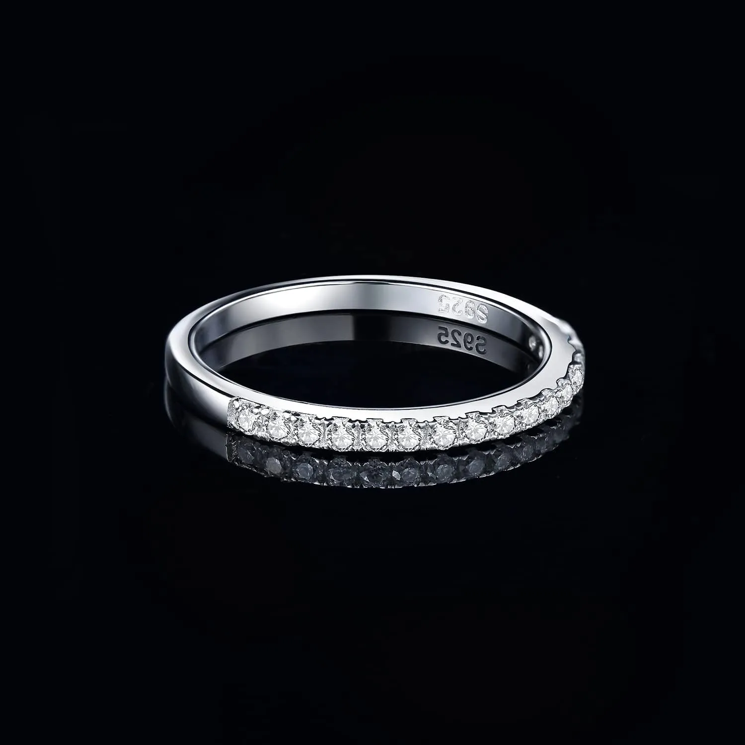 JewelryPalace 6 Stone Cubic Zirconia Half Eternity Stackable Wedding Rings for Women, 14K White Yellow Rose Gold Plated 925 Sterling Silver Promise Rings for Her, Simulated Diamond Wedding Band Ring