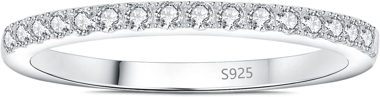 JewelryPalace 6 Stone Cubic Zirconia Half Eternity Stackable Wedding Rings for Women, 14K White Yellow Rose Gold Plated 925 Sterling Silver Promise Rings for Her, Simulated Diamond Wedding Band Ring