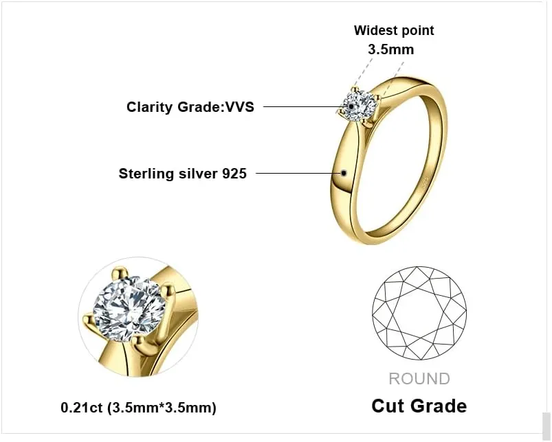 JewelryPalace Classic 0.2ct Cubic Zirconia Solitaire Engagement Rings for Women, 925 Sterling Silver Promise Ring for Her, Round Cut Simulated Diamond Anniversary Wedding Rings