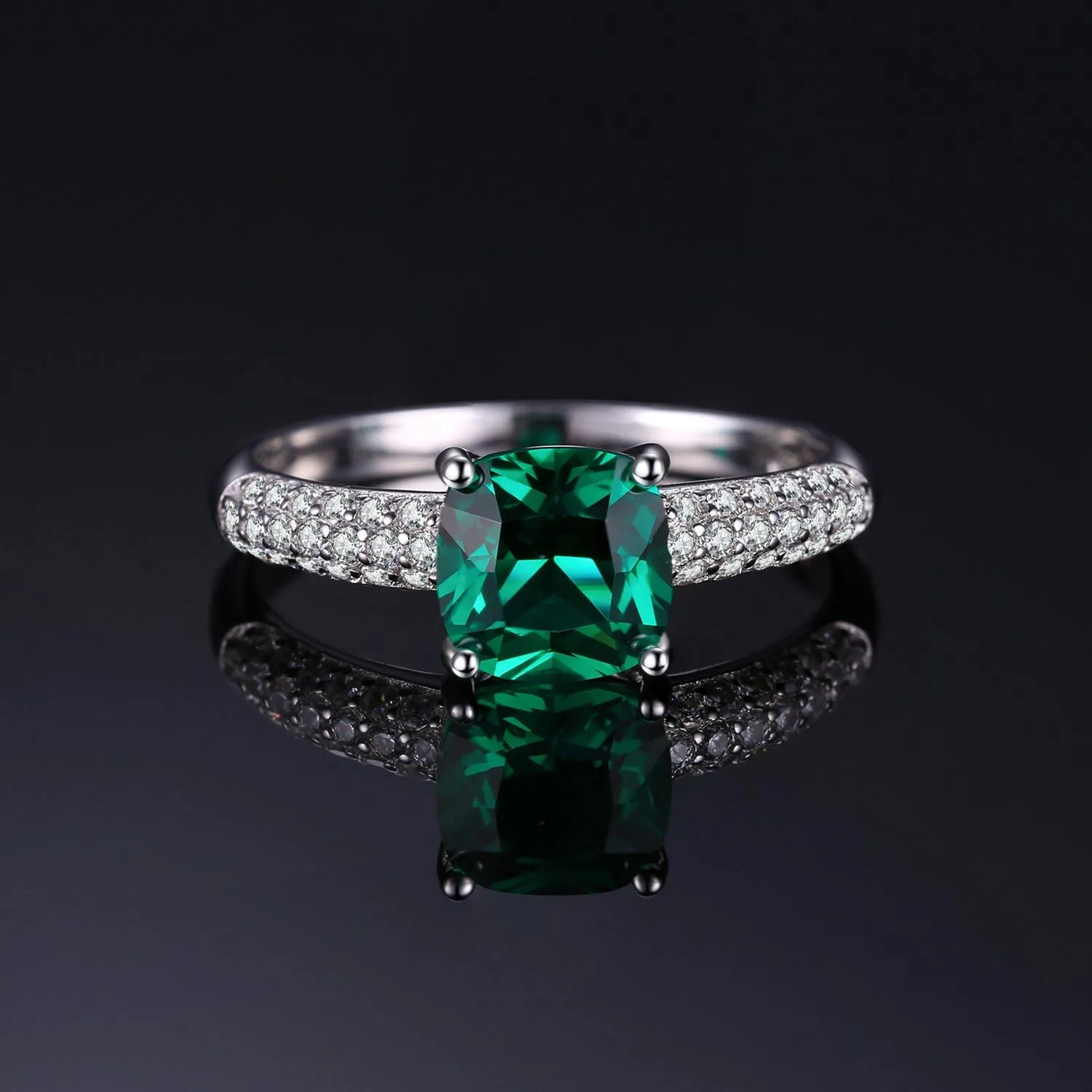 JewelryPalace Cushion Cut 1.8ct Simulated Emerald Solitaire Rings for Her, 14K White Yellow Rose 925 Sterling Silver Promise Ring for Women, Green Gemstone Jewelry Sets Rings