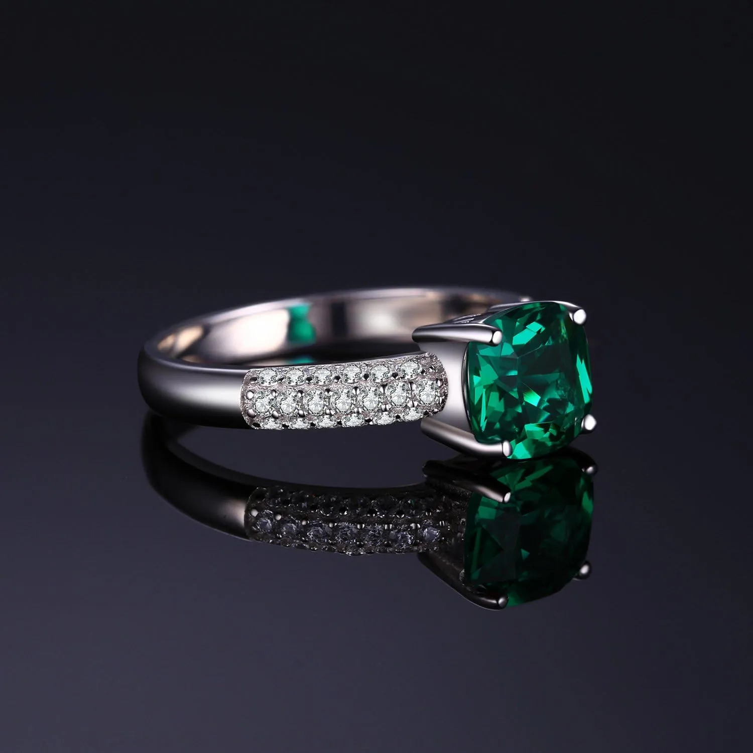 JewelryPalace Cushion Cut 1.8ct Simulated Emerald Solitaire Rings for Her, 14K White Yellow Rose 925 Sterling Silver Promise Ring for Women, Green Gemstone Jewelry Sets Rings