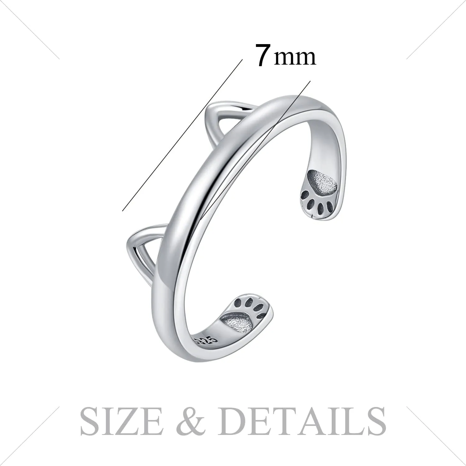 JewelryPalace Cute Cat Paw Open Adjustable Rings for Women, Lovely 14k White Yellow Rose Gold Plated 925 Sterling Silver Ring for Her, Anniversary Jewelry Gift for Girl