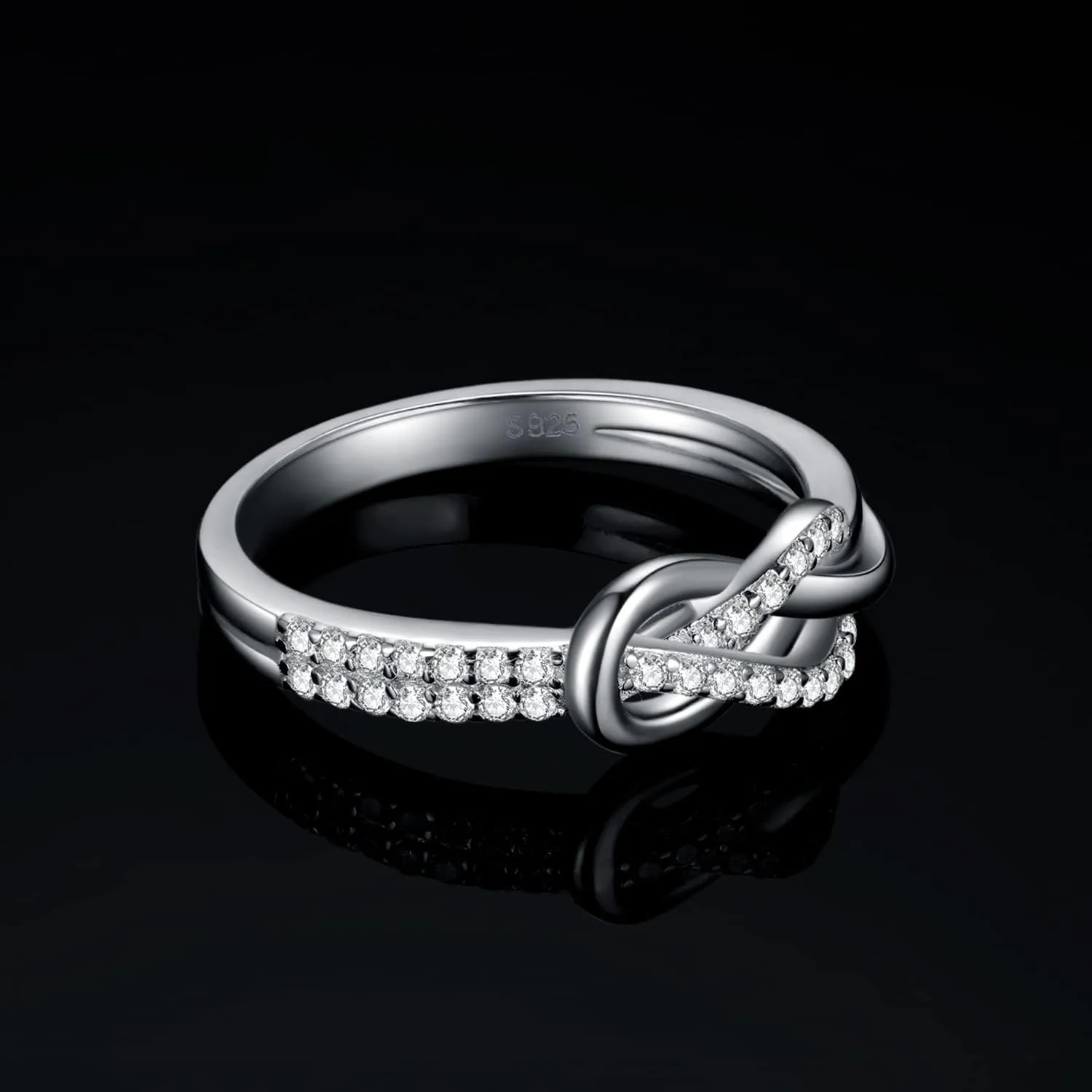 JewelryPalace Double Infinity Knot Cubic Zirconia Promise Rings for Women, Love Twisted 14K White Gold 925 Sterling Silver Ring for Girl, CZ Gemstone Jewelry Sets Rings