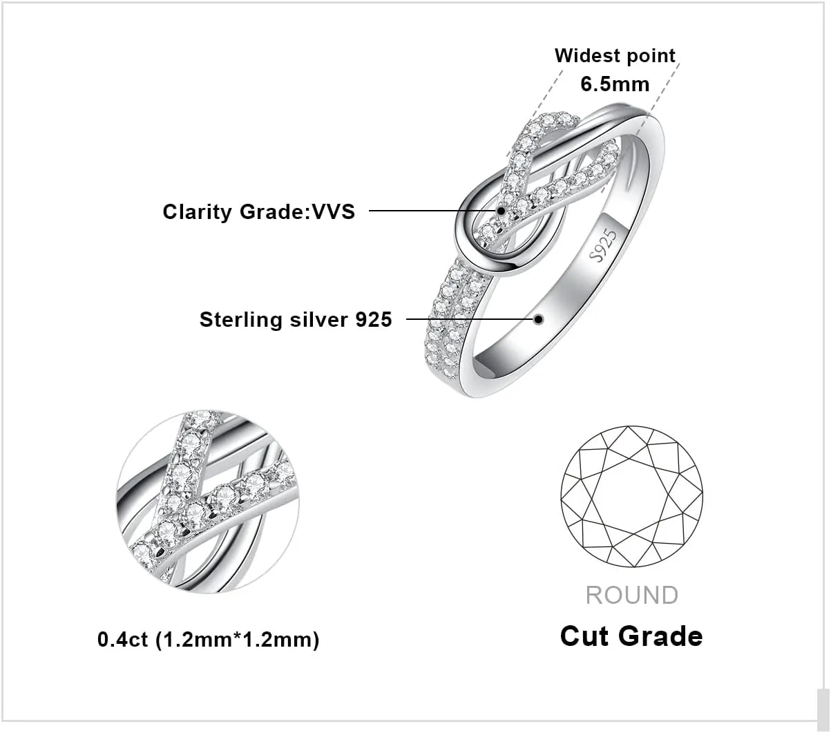 JewelryPalace Double Infinity Knot Cubic Zirconia Promise Rings for Women, Love Twisted 14K White Gold 925 Sterling Silver Ring for Girl, CZ Gemstone Jewelry Sets Rings