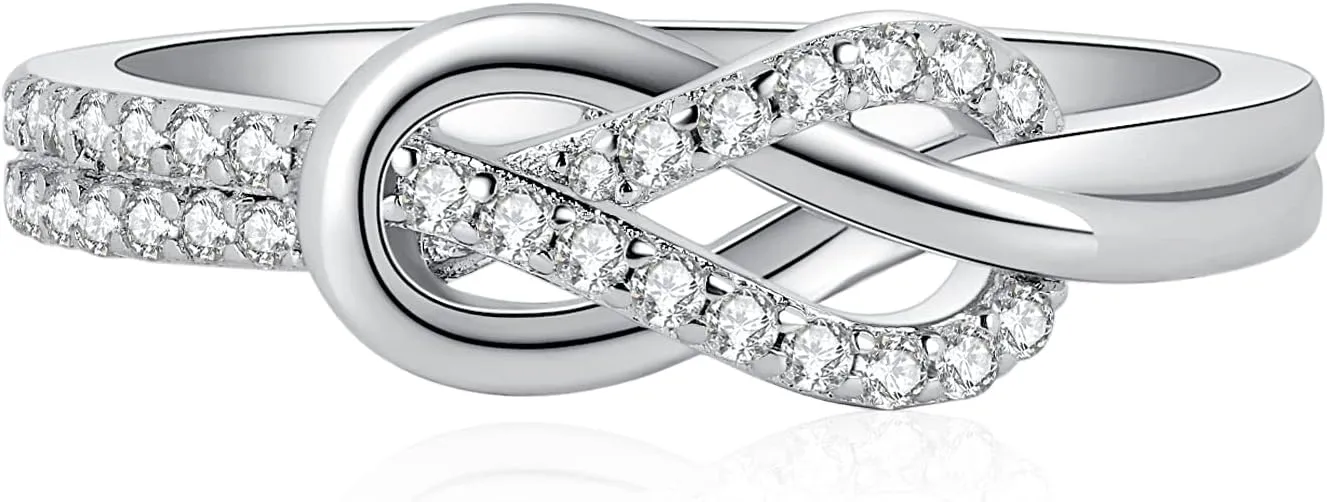 JewelryPalace Double Infinity Knot Cubic Zirconia Promise Rings for Women, Love Twisted 14K White Gold 925 Sterling Silver Ring for Girl, CZ Gemstone Jewelry Sets Rings