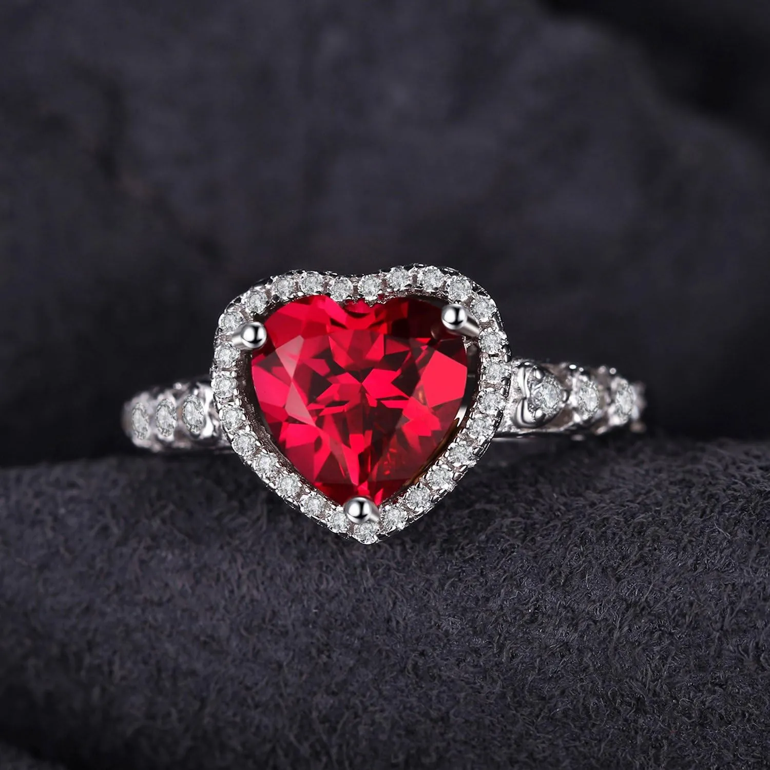JewelryPalace Heart Of Ocean Heart Created Red Ruby Halo Promise Ring for her, Anniversary 925 Sterling Silver Rings for Women, Forever Love Gemstone Rings, Girls Womens Jewelry Sets
