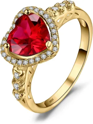 JewelryPalace Heart Of Ocean Heart Created Red Ruby Halo Promise Ring for her, Anniversary 925 Sterling Silver Rings for Women, Forever Love Gemstone Rings, Girls Womens Jewelry Sets