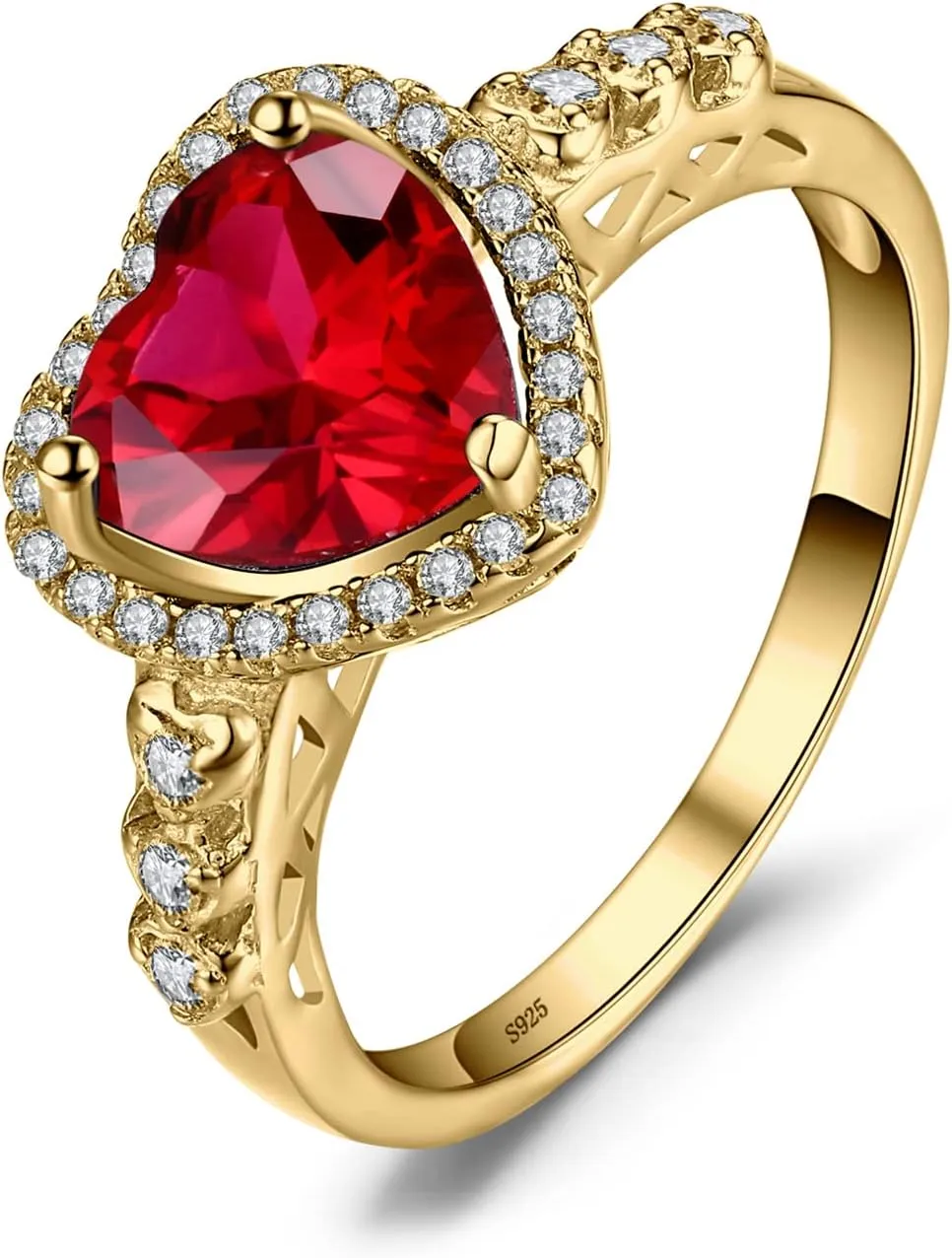 JewelryPalace Heart Of Ocean Heart Created Red Ruby Halo Promise Ring for her, Anniversary 925 Sterling Silver Rings for Women, Forever Love Gemstone Rings, Girls Womens Jewelry Sets
