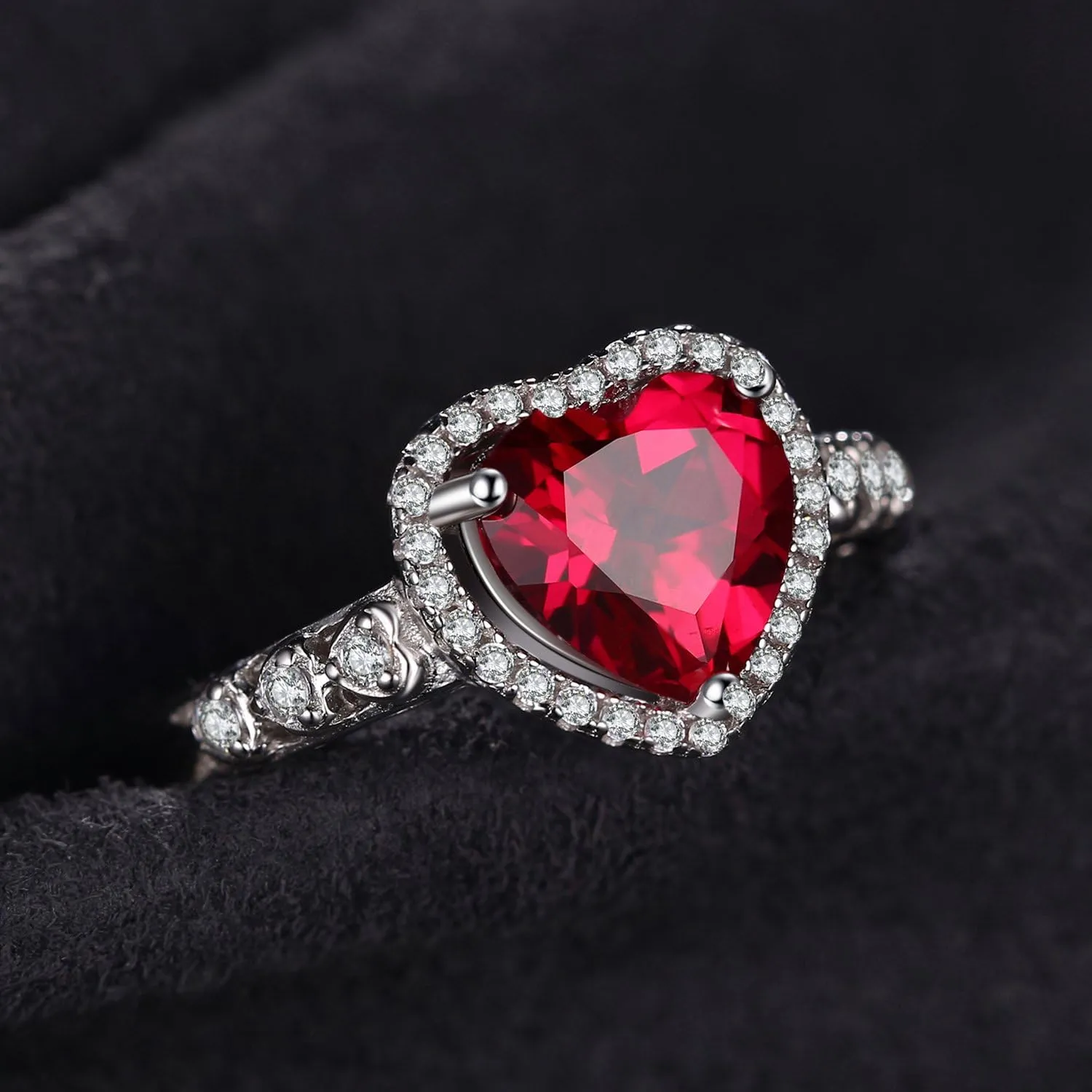 JewelryPalace Heart Of Ocean Heart Created Red Ruby Halo Promise Ring for her, Anniversary 925 Sterling Silver Rings for Women, Forever Love Gemstone Rings, Girls Womens Jewelry Sets