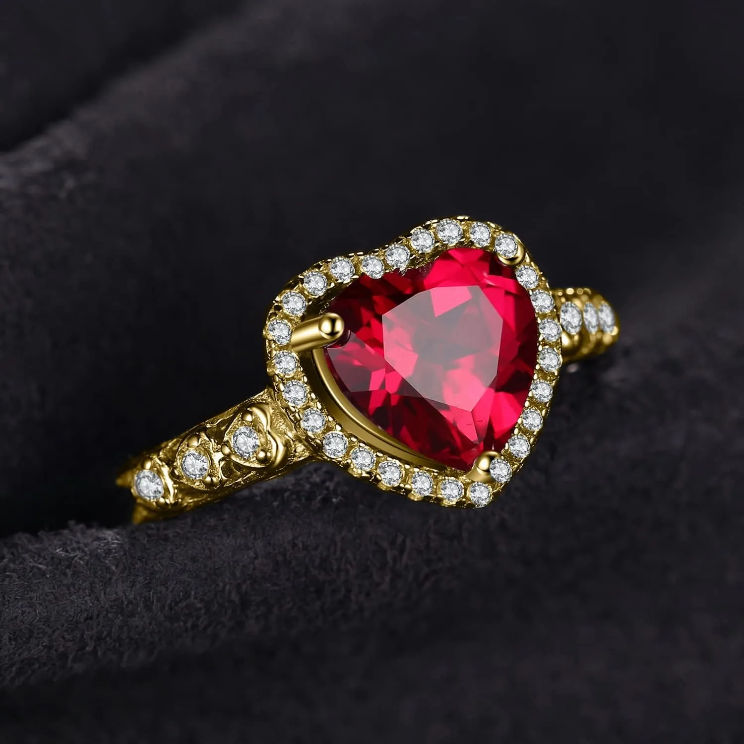 JewelryPalace Heart Of Ocean Heart Created Red Ruby Halo Promise Ring for her, Anniversary 925 Sterling Silver Rings for Women, Forever Love Gemstone Rings, Girls Womens Jewelry Sets