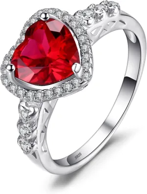 JewelryPalace Heart Of Ocean Heart Created Red Ruby Halo Promise Ring for her, Anniversary 925 Sterling Silver Rings for Women, Forever Love Gemstone Rings, Girls Womens Jewelry Sets