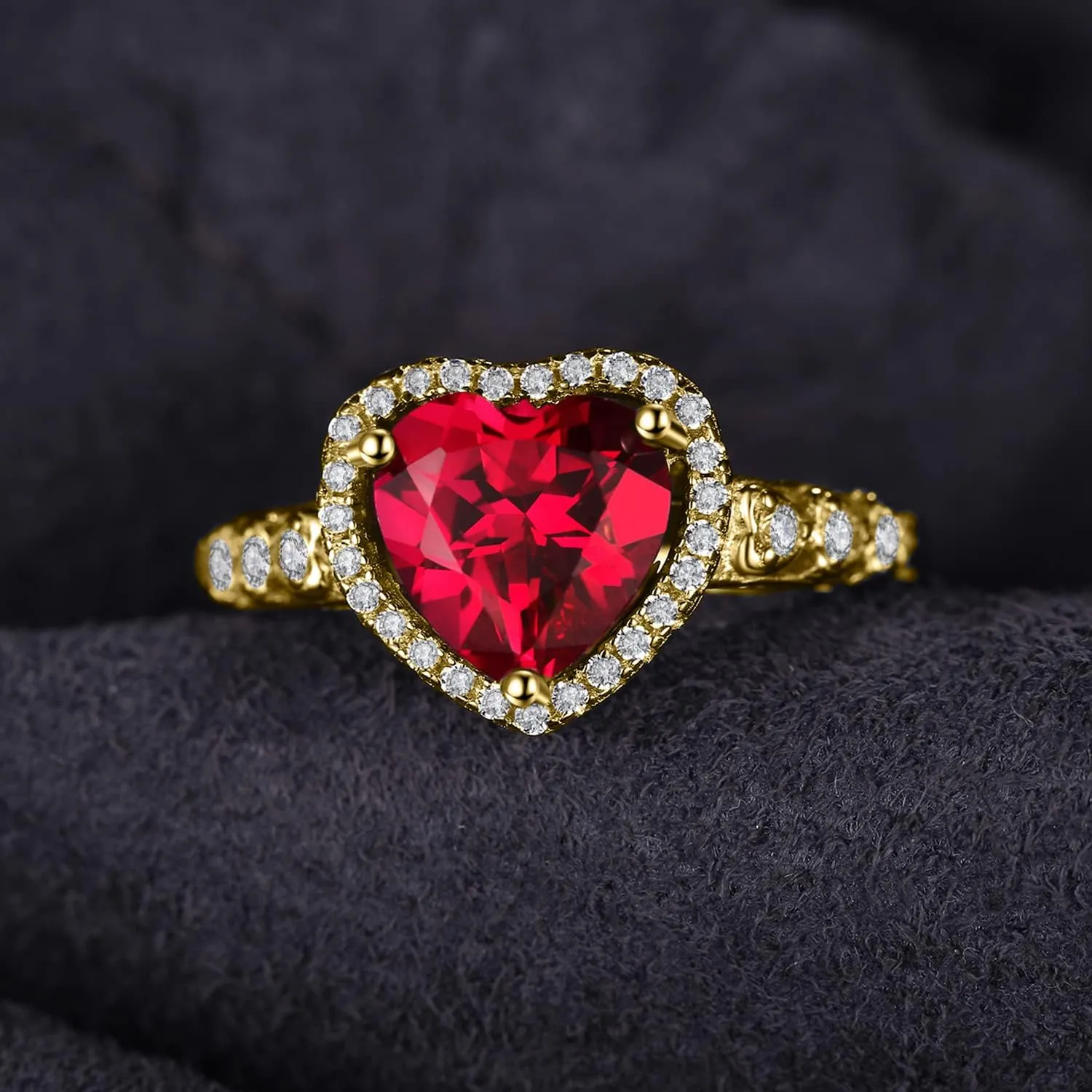 JewelryPalace Heart Of Ocean Heart Created Red Ruby Halo Promise Ring for her, Anniversary 925 Sterling Silver Rings for Women, Forever Love Gemstone Rings, Girls Womens Jewelry Sets