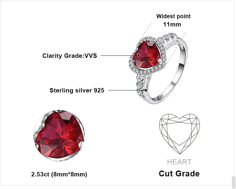 JewelryPalace Heart Of Ocean Heart Created Red Ruby Halo Promise Ring for her, Anniversary 925 Sterling Silver Rings for Women, Forever Love Gemstone Rings, Girls Womens Jewelry Sets