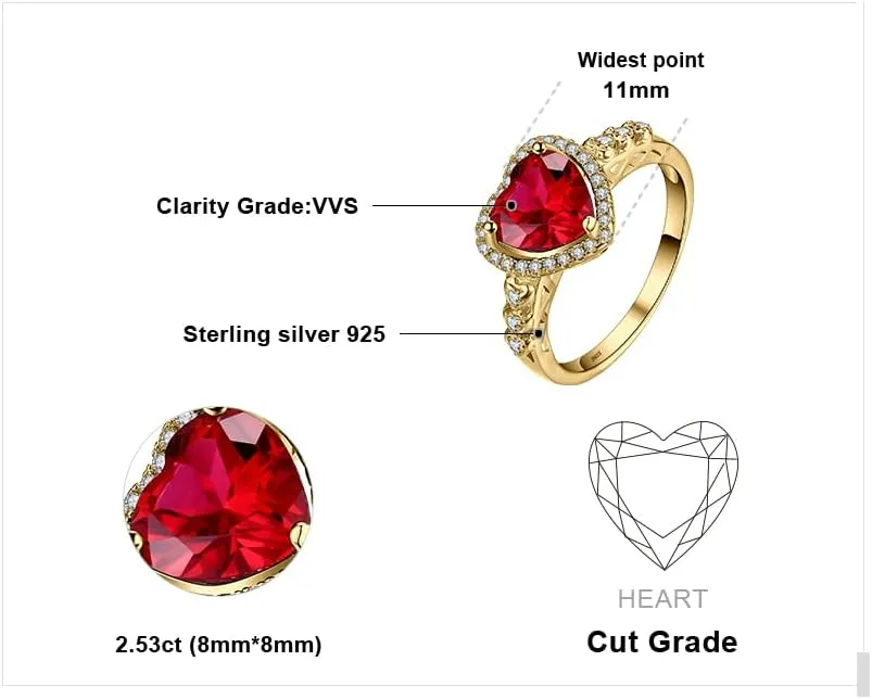 JewelryPalace Heart Of Ocean Heart Created Red Ruby Halo Promise Ring for her, Anniversary 925 Sterling Silver Rings for Women, Forever Love Gemstone Rings, Girls Womens Jewelry Sets