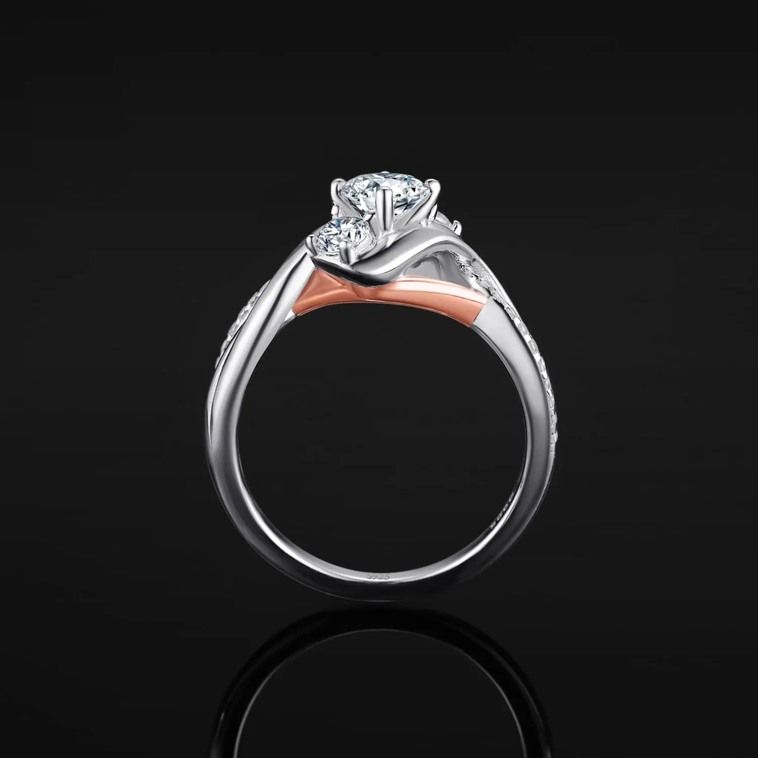 JewelryPalace Infinity Twisted Cubic Zirconia 3 Stones Engagement Ring for Women, Love Knot 925 Sterling Silver 14K Rose Gold Promise Ring for her, Wave Simulated Diamond CZ Anniversary Ring 7