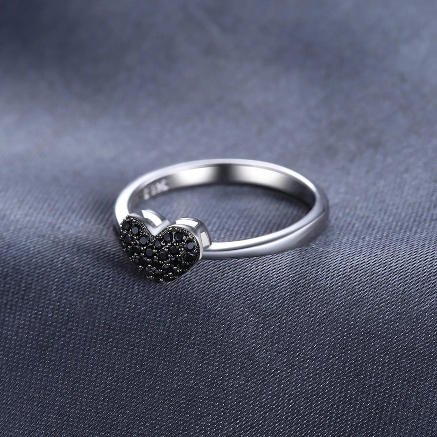 JewelryPalace Love Heart Genuine Black Spinel Rings for Her, 14K White Gold 925 Sterling Silver Promise Ring for Women, Natural Gemstone jewelry Sets Rings