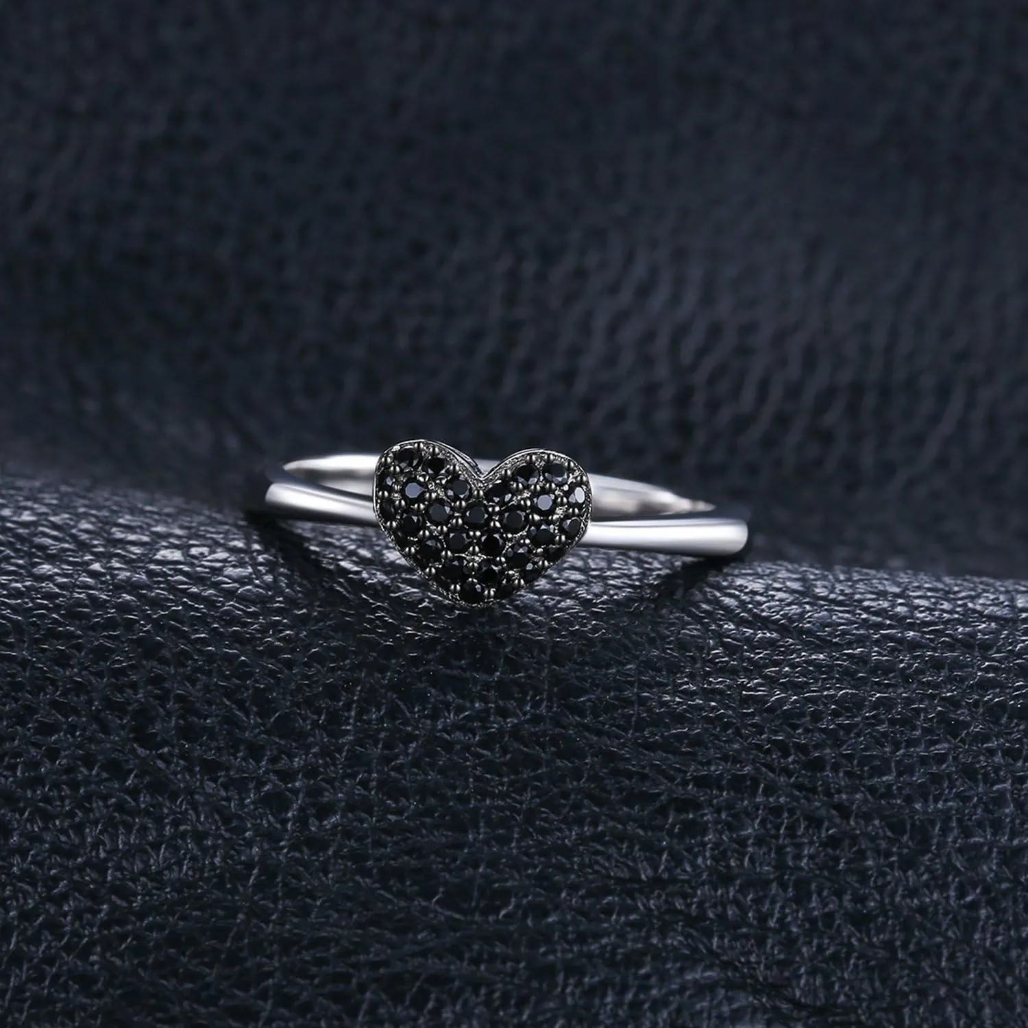 JewelryPalace Love Heart Genuine Black Spinel Rings for Her, 14K White Gold 925 Sterling Silver Promise Ring for Women, Natural Gemstone jewelry Sets Rings