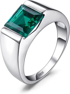 Jewelrypalace Men's Square 2-3ct Natural Smoky Quartz Created Ruby Alexandrite Sapphire Simulated Emerald Engagement Ring, 14K White Gold Plated 925 Sterling Silver Promise Rings, Gemstone Jewelry