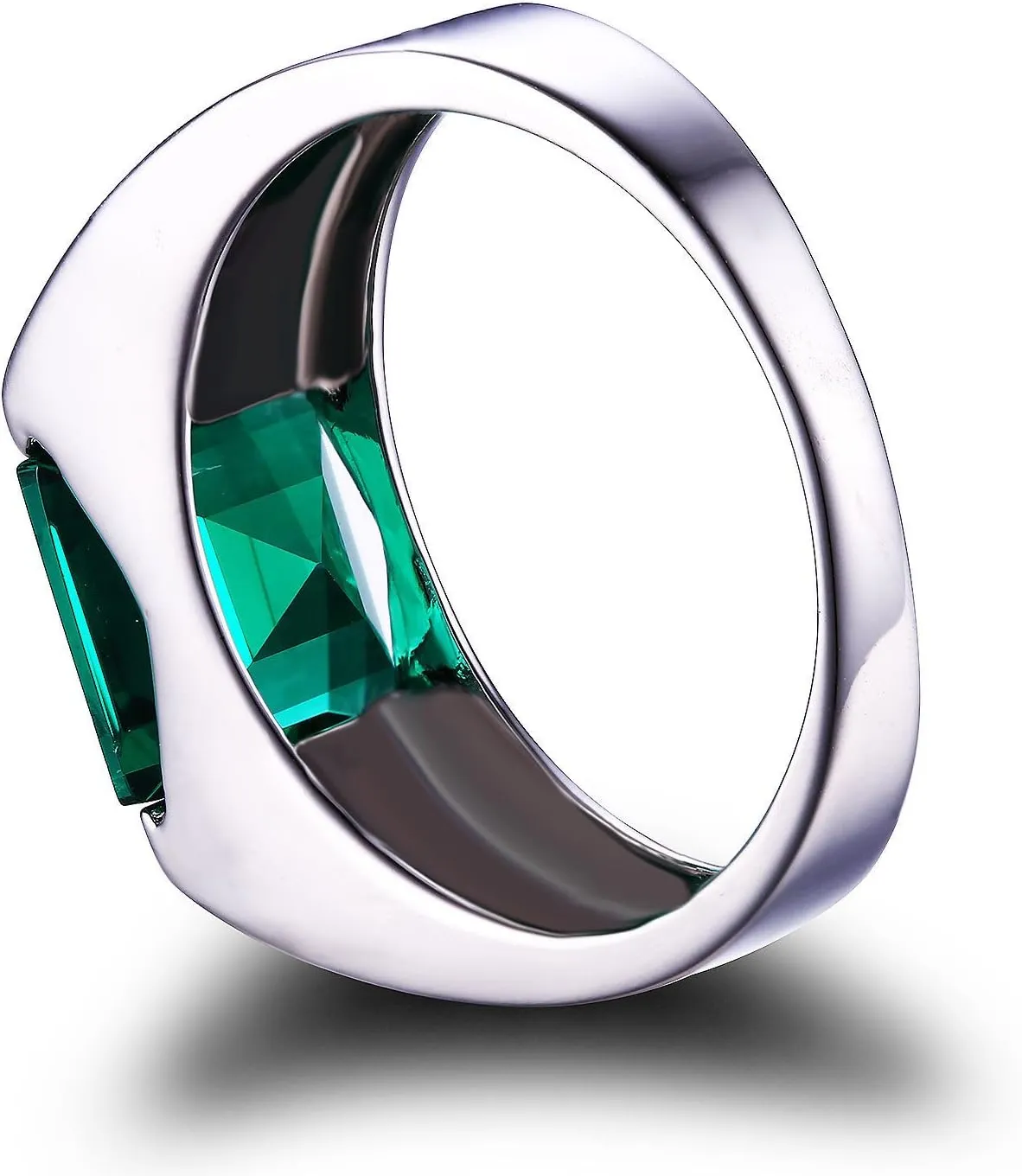 Jewelrypalace Men's Square 2-3ct Natural Smoky Quartz Created Ruby Alexandrite Sapphire Simulated Emerald Engagement Ring, 14K White Gold Plated 925 Sterling Silver Promise Rings, Gemstone Jewelry