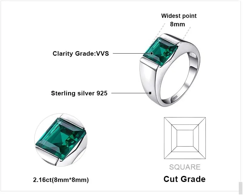 Jewelrypalace Men's Square 2-3ct Natural Smoky Quartz Created Ruby Alexandrite Sapphire Simulated Emerald Engagement Ring, 14K White Gold Plated 925 Sterling Silver Promise Rings, Gemstone Jewelry