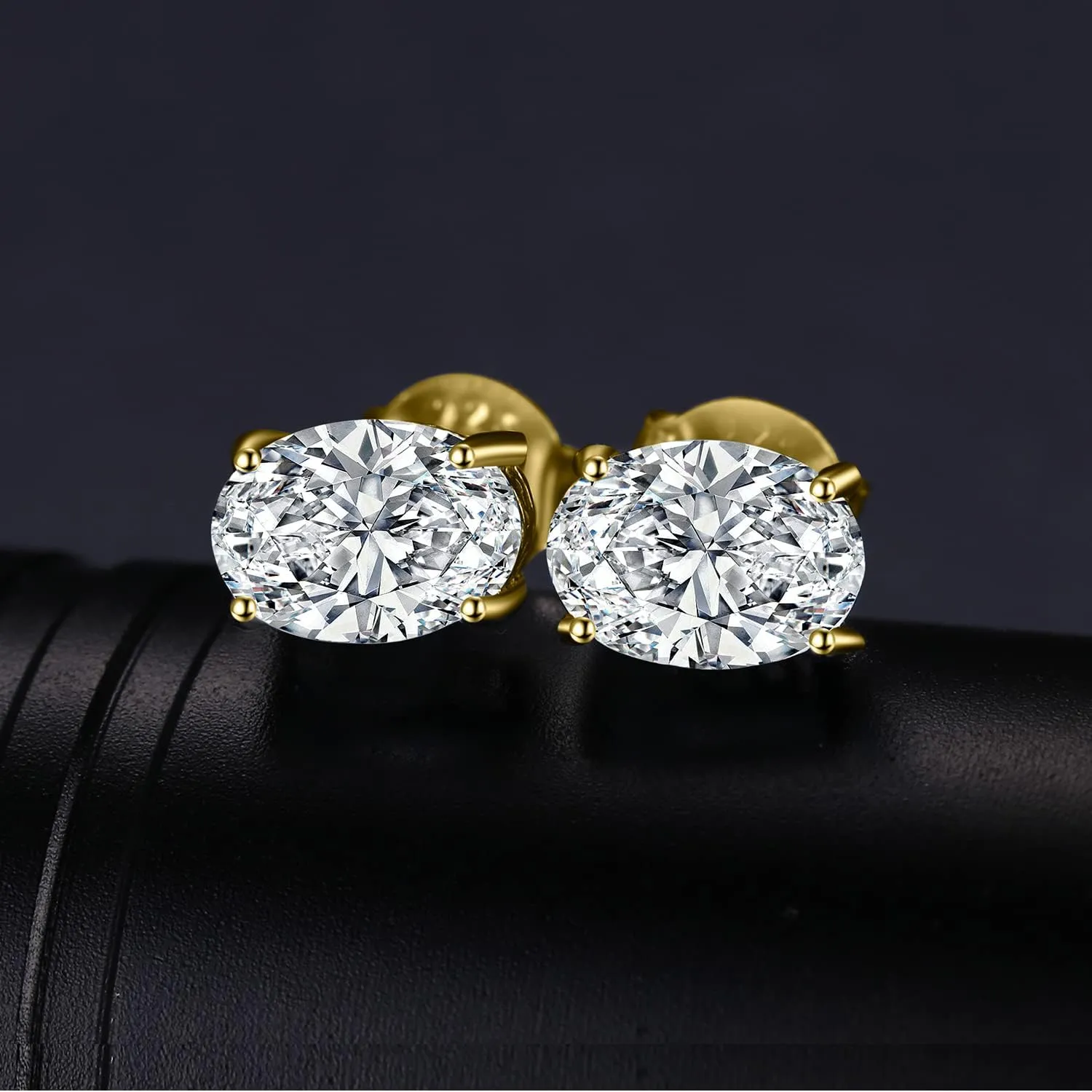JewelryPalace Oval Cut 2ct Moissanite Solitaire Stud Earrings for Women, 925 Sterling Silver 14k Gold Plated Earrings for Her, Classic Simulated Diamond Earrings VVS D-F