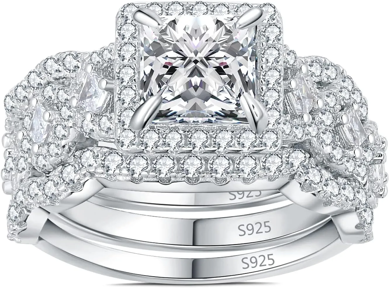 JewelryPalace Princess Cut 1.5ct Cubic Zirconia Engagement Rings for Women, 925 Sterling Silver 14K Gold Promise Ring for her, Infinitiy Twist Simulated Diamond Anniversary Wedding Band Bridal Sets