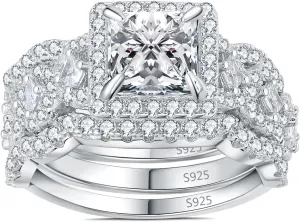 JewelryPalace Princess Cut 1.5ct Cubic Zirconia Engagement Rings for Women, 925 Sterling Silver 14K Gold Promise Ring for her, Infinitiy Twist Simulated Diamond Anniversary Wedding Band Bridal Sets