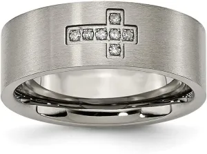 JewelryWeb 8mm Titanium Brushed 0.07ct. Tw. Diamond Religious Faith Cross Flat Band Ring Size 8-Band Style-Ring for Women and Men