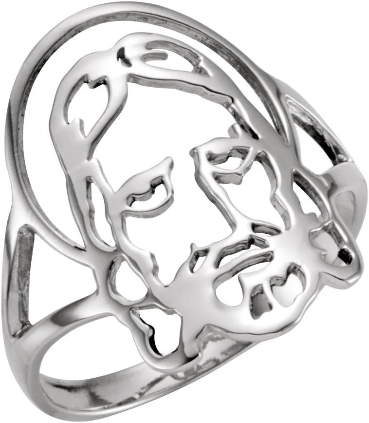 JewelryWeb 925 Sterling Silver Face Of Religious Faith Inspiration Jesus Chastity Ring Gents Band Style-Ring for Women