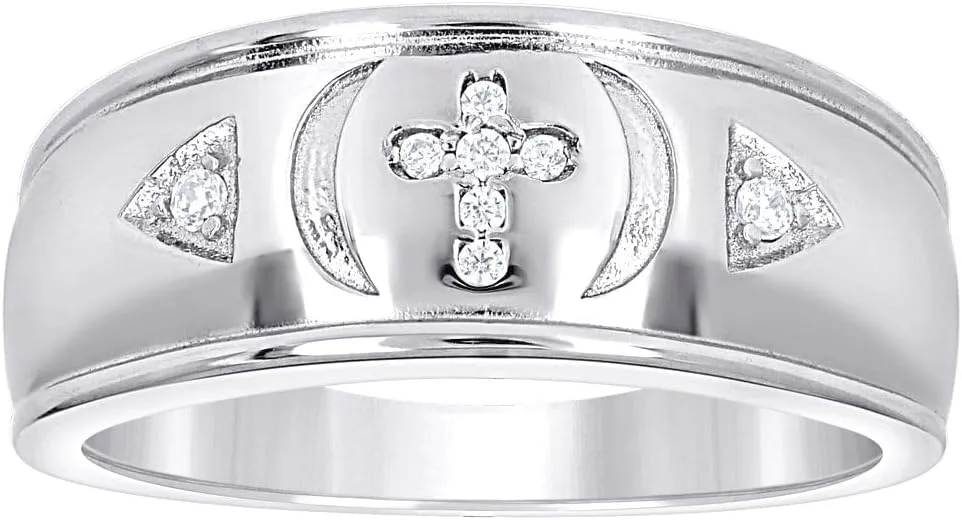 JewelryWeb 925 Sterling Silver Mens CZ Cubic Zirconia Simulated Diamond Religious Faith Cross Wedding Band Ring - for Men