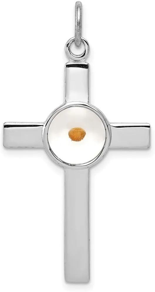 JewelryWeb 925 Sterling Silver Polished and Epoxy Religious Faith Cross With MuStard Seed Pendant Necklace 36x21mm Wide-Pendant for Women