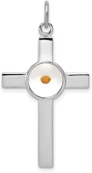 JewelryWeb 925 Sterling Silver Polished and Epoxy Religious Faith Cross With MuStard Seed Pendant Necklace 36x21mm Wide-Pendant for Women