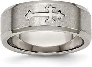 JewelryWeb Titanium Religious Faith Cross Design 8mm Satin Beveled Edge Band Ring Size 12.5-Band Style-Ring for Women and Men
