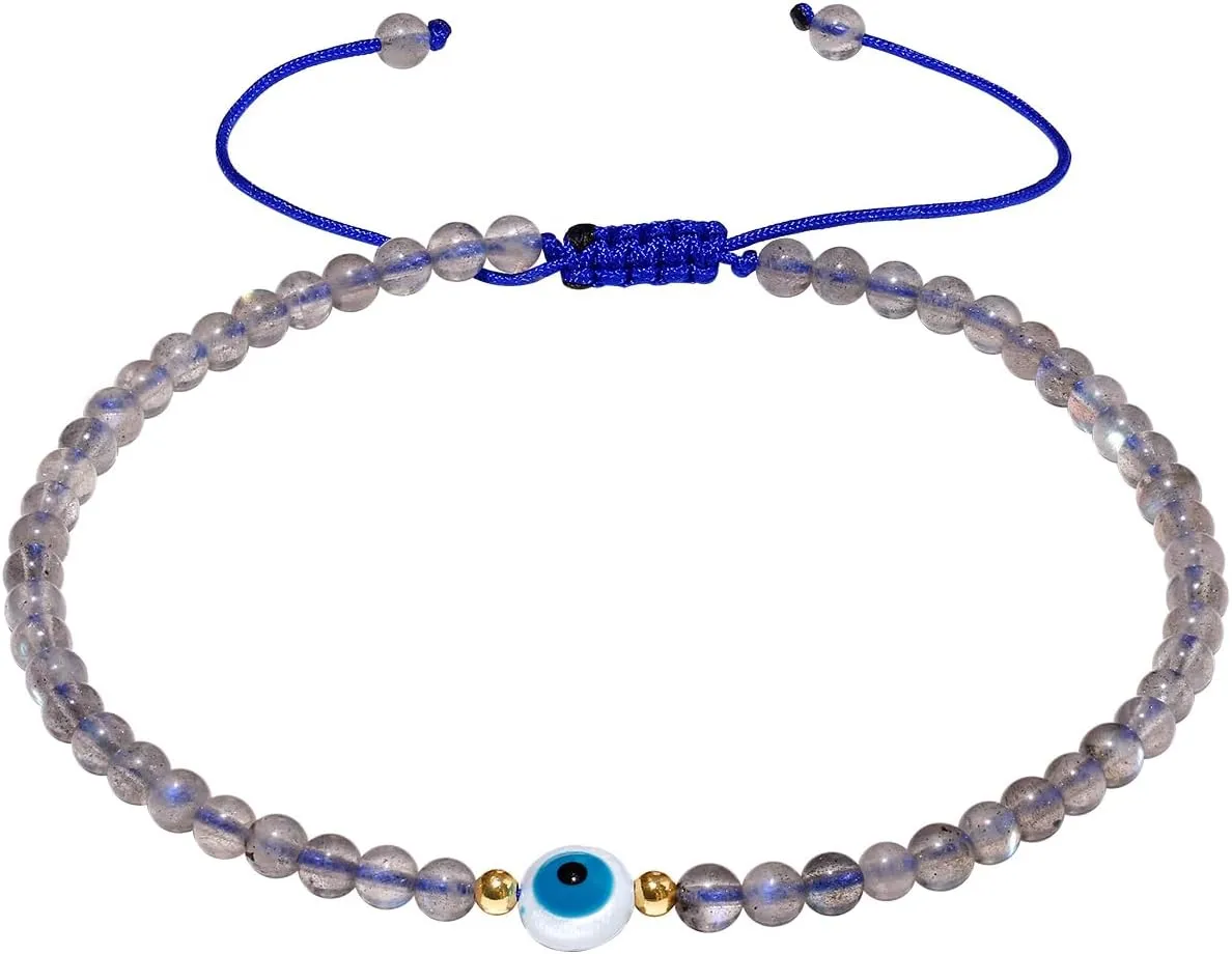 Jewever Shell Evil Eye Beaded Simple Gems Anklet Protection Crystals and Healing Stones Amulet Ankle Bracelets for Women Beach Foot Jewelry