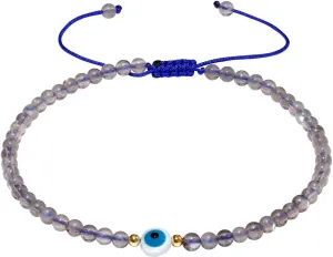 Jewever Shell Evil Eye Beaded Simple Gems Anklet Protection Crystals and Healing Stones Amulet Ankle Bracelets for Women Beach Foot Jewelry