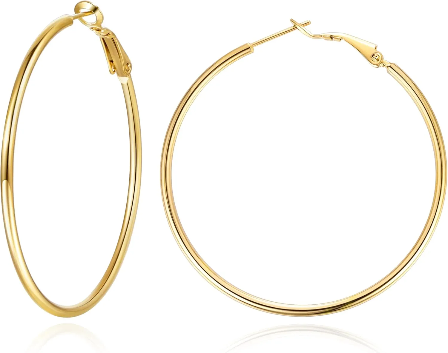 Jewlpire 14K Gold Plated 925 Sterling Sliver Post Hoop Earrings, 2MM Thick Hoop earrings Lightweight Large Gold Hoop Earrings for Women Trendy 20/30/40/50/60/70mm