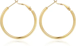 Jewlpire 14K Gold Plated 925 Sterling Sliver Post Hoop Earrings, 2MM Thick Hoop earrings Lightweight Large Gold Hoop Earrings for Women Trendy 20/30/40/50/60/70mm
