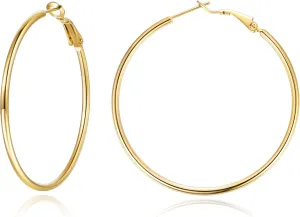 Jewlpire 14K Gold Plated 925 Sterling Sliver Post Hoop Earrings, 2MM Thick Hoop earrings Lightweight Large Gold Hoop Earrings for Women Trendy 20/30/40/50/60/70mm