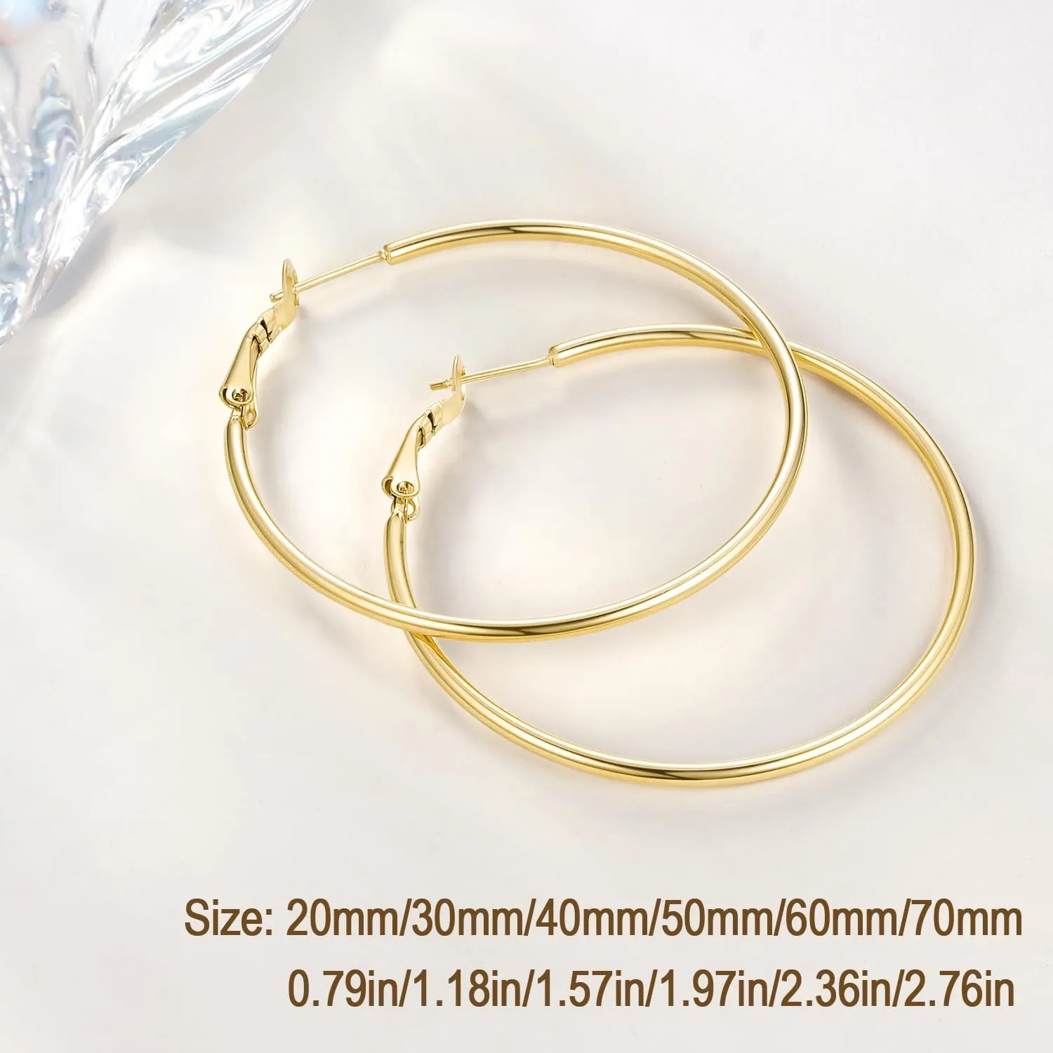 Jewlpire 14K Gold Plated 925 Sterling Sliver Post Hoop Earrings, 2MM Thick Hoop earrings Lightweight Large Gold Hoop Earrings for Women Trendy 20/30/40/50/60/70mm