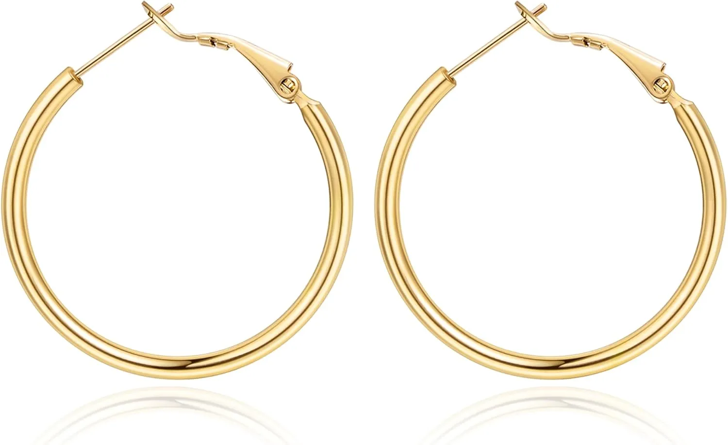 Jewlpire 14K Gold Plated 925 Sterling Sliver Post Hoop Earrings, 2MM Thick Hoop earrings Lightweight Large Gold Hoop Earrings for Women Trendy 20/30/40/50/60/70mm