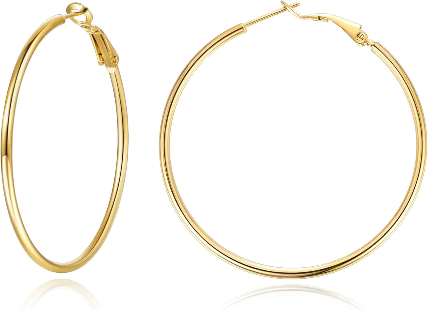 Jewlpire 14K Gold Plated 925 Sterling Sliver Post Hoop Earrings, 2MM Thick Hoop earrings Lightweight Large Gold Hoop Earrings for Women Trendy 20/30/40/50/60/70mm