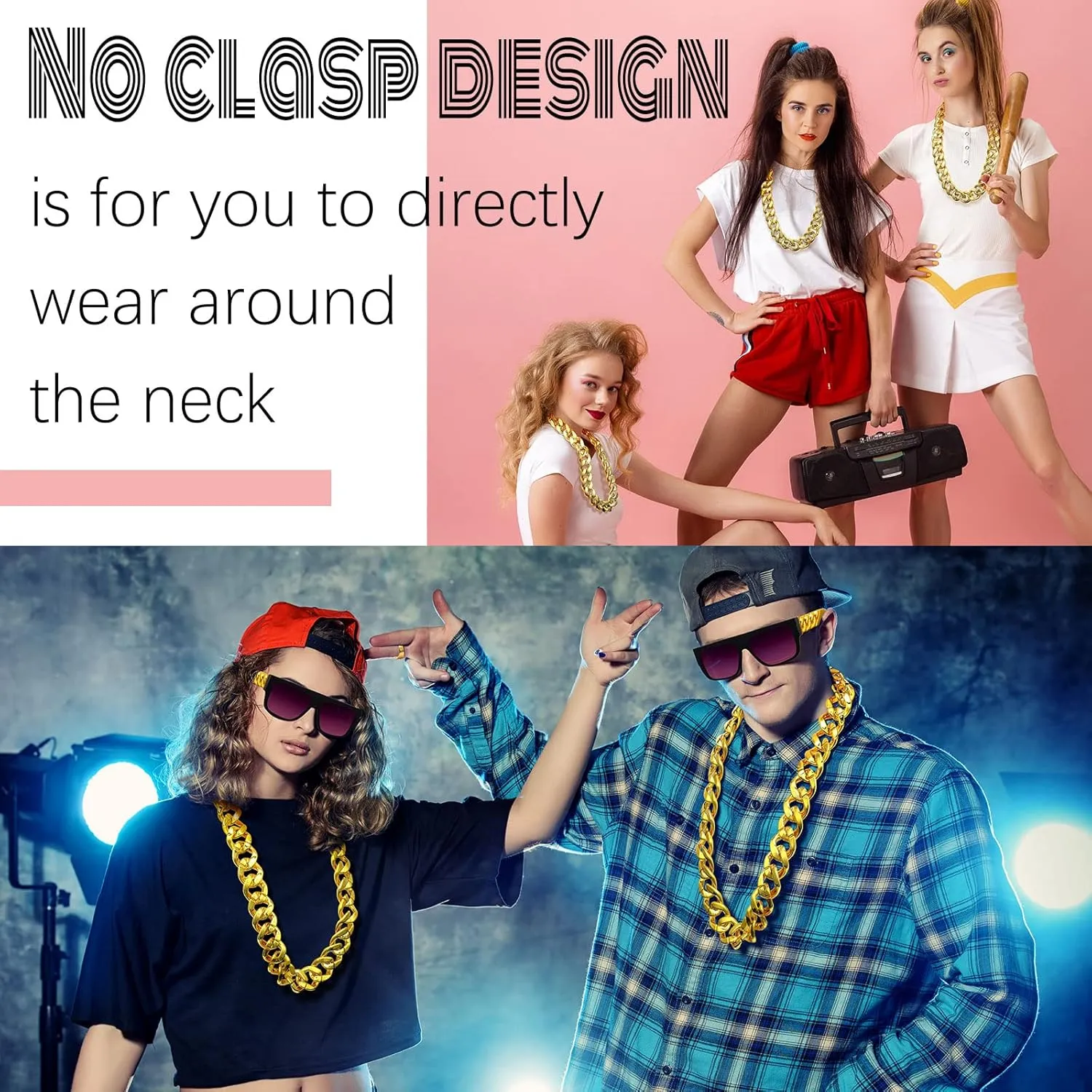 Jexine 12 Pcs Costume Rapper Chain, Hip Hop Chain Bulk Fake Necklace for Men Women 80s 90s Jewelry Punk Style, 32 Inch