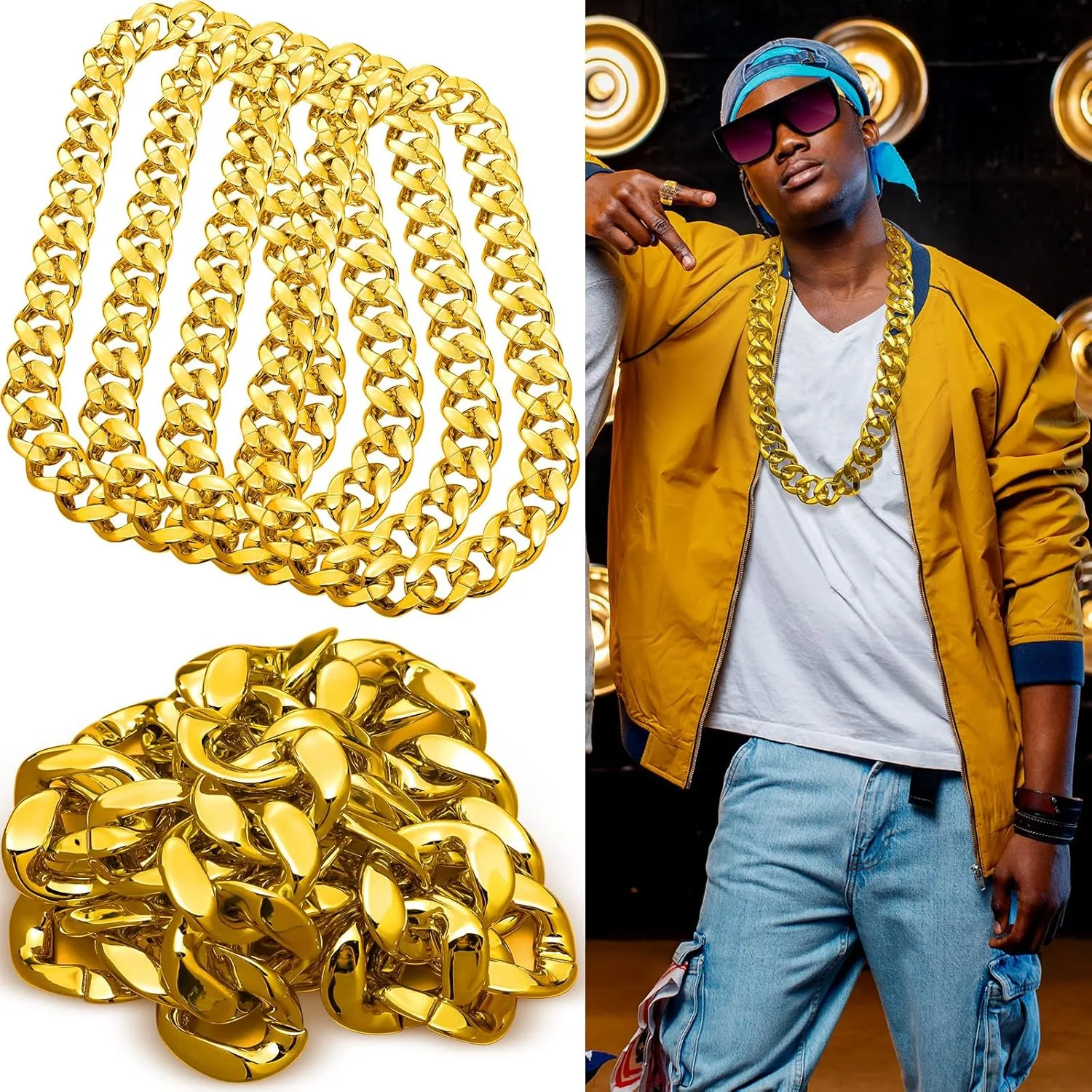 Jexine 12 Pcs Costume Rapper Chain, Hip Hop Chain Bulk Fake Necklace for Men Women 80s 90s Jewelry Punk Style, 32 Inch