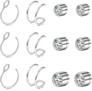 JFORYOU Fake Nose Ring Fake Septum Fake Nose Ring Hoop Fake Nose Rings for Women Faux Nose Piercing Spring Clip on No Pierced Non Piercing Faux Body Piercing Jewelry for Women Men