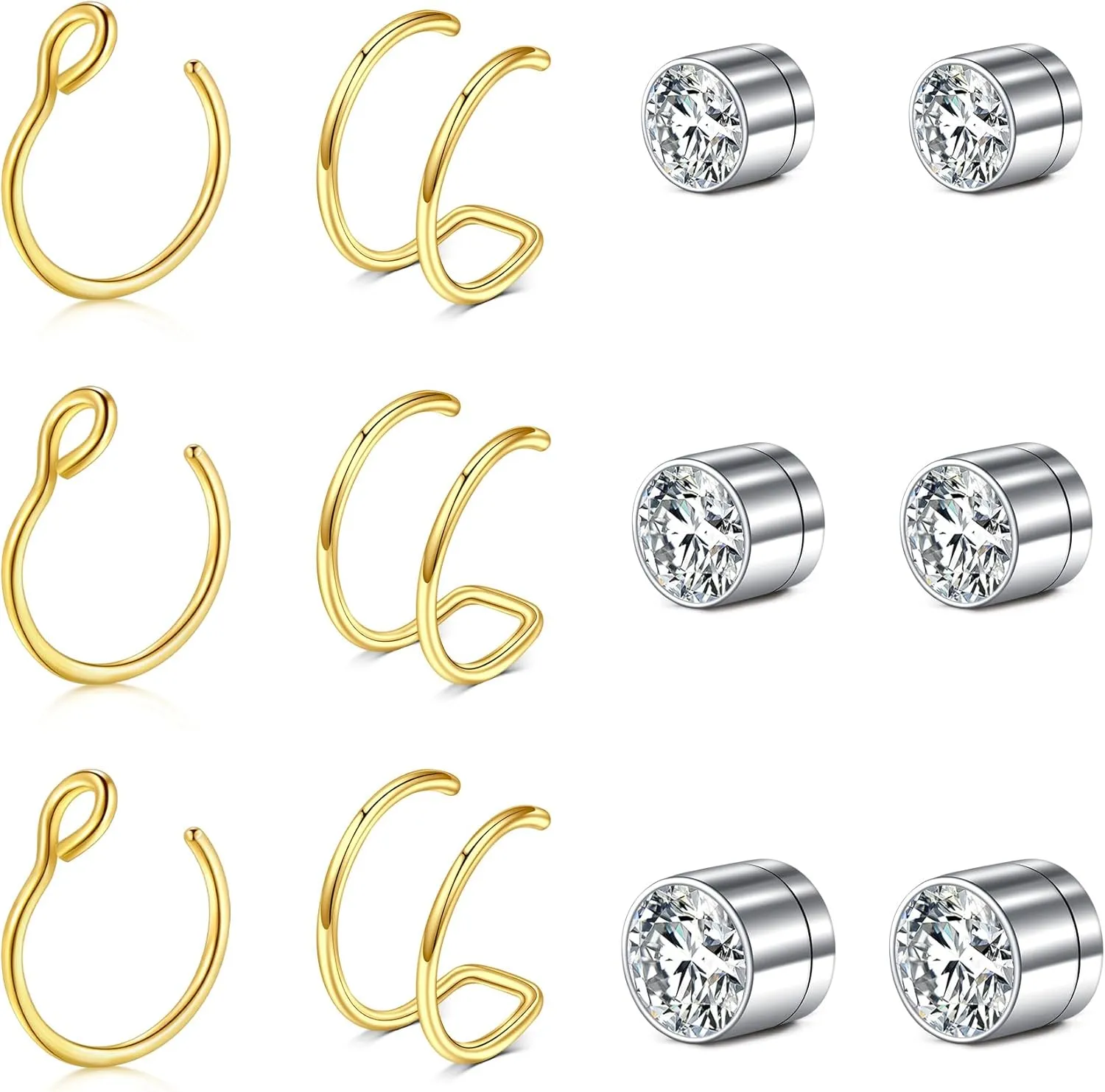 JFORYOU Fake Nose Ring Fake Septum Fake Nose Ring Hoop Fake Nose Rings for Women Faux Nose Piercing Spring Clip on No Pierced Non Piercing Faux Body Piercing Jewelry for Women Men