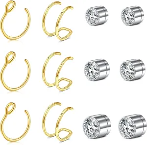 JFORYOU Fake Nose Ring Fake Septum Fake Nose Ring Hoop Fake Nose Rings for Women Faux Nose Piercing Spring Clip on No Pierced Non Piercing Faux Body Piercing Jewelry for Women Men