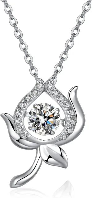 jiamiaoi Rose Necklace Women Dancing Diamond Necklace Sterling Silver Necklace Women Rose Flower Necklace Silver Choker Platinum Diamond Necklace Women White Gold Necklace Women