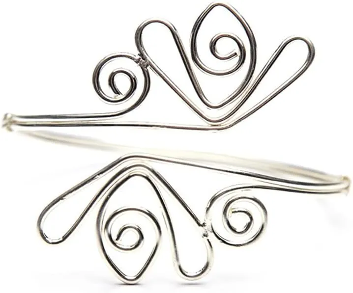JOYID Fashion Upper Arm Bracelet Cuff Bangle Coil Bracelet Simple Swirl Leaf Armband Jewelry for Women Girls-Silver B